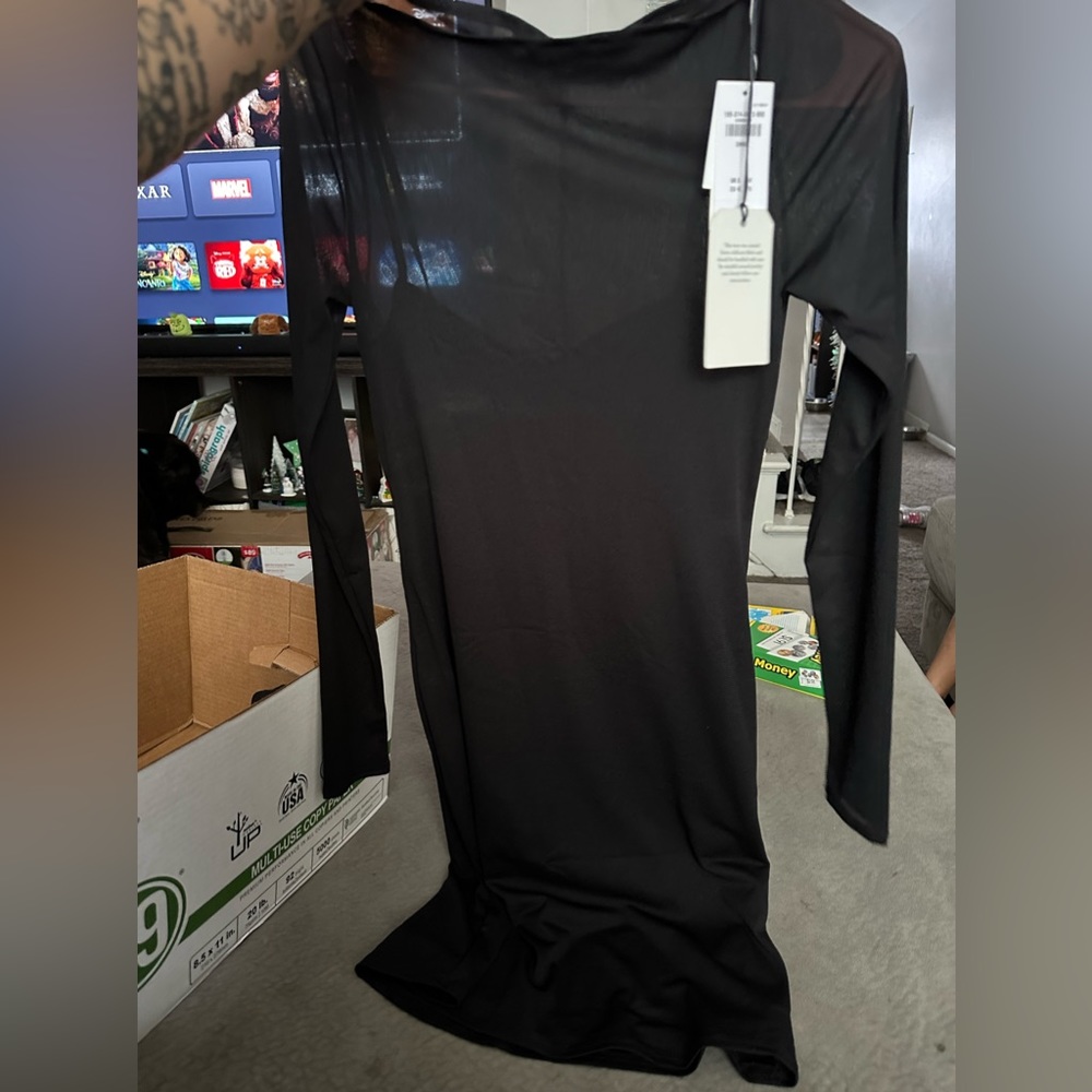 Black mesh double layer dress
